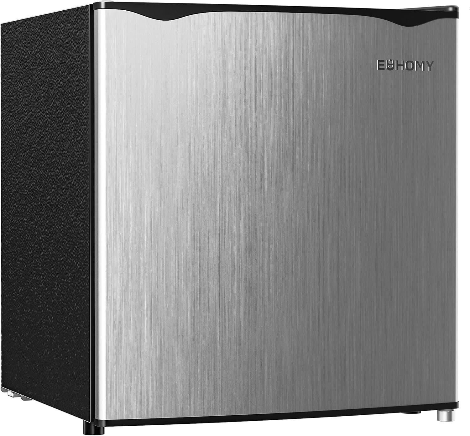 Euhomy 1.6 Cu.Ft Single Door Mini Fridge with Freezer in Sliver