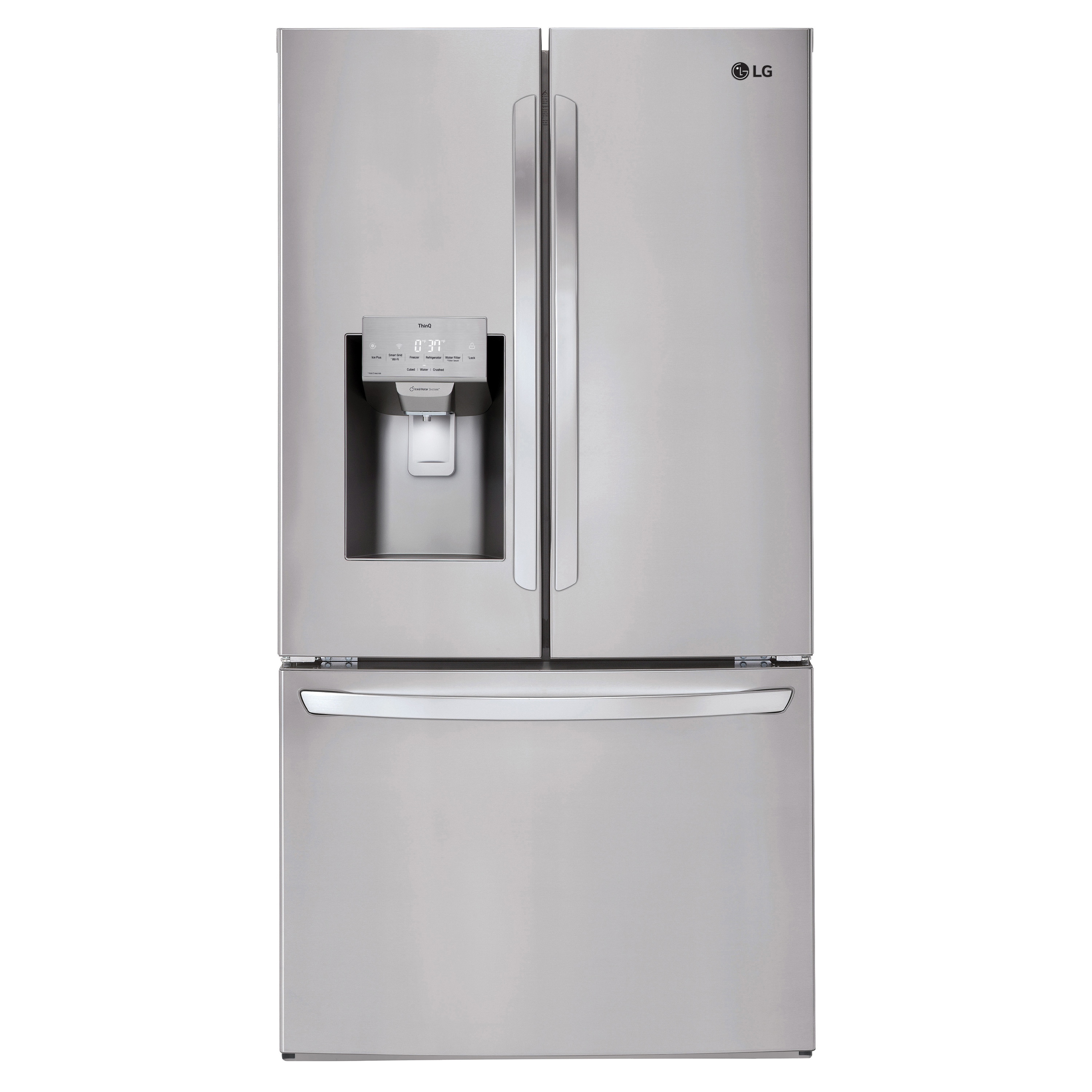 LG Standard-Depth 27.7-cu ft 3 -Door Smart Compatible French Door Refrigerator with Ice Maker with Water and Ice Dispenser ( Printproof Stainless Steel ) ENERGY STAR Certified