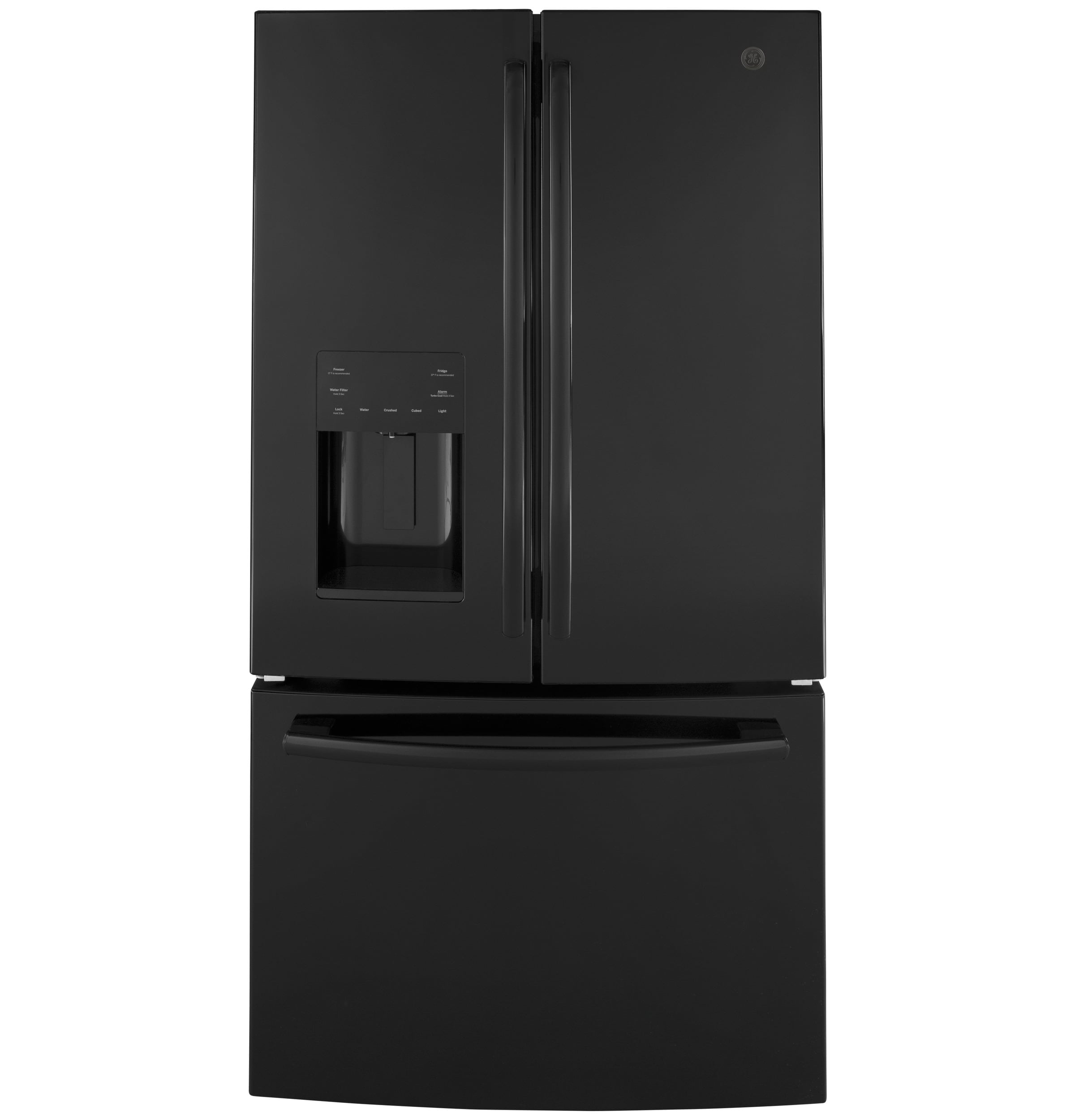 GE Standard-Depth 25.6-cu ft 3 -Door French Door Refrigerator with Ice Maker with Water and Ice Dispenser ( Black ) ENERGY STAR Certified